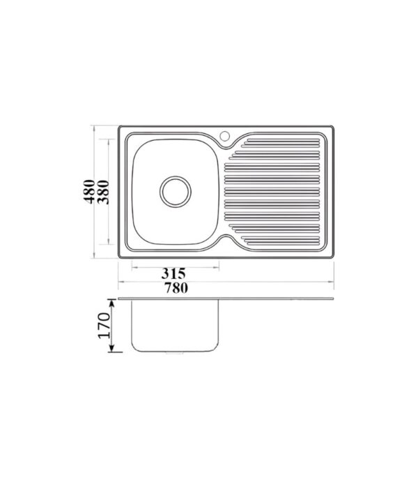 Eden 780x480x170mm Stainless Steel Single Bowl Sink with Drainer - LHB | Specification