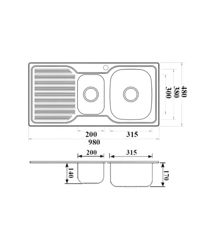 Eden 980x480x170mm Stainless Steel 1&1/2 Bowl Sink with Drainer - RHB | Specification