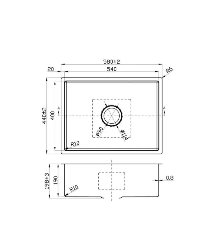 Cora 580x440x198mm Stainless Steel Single Bowl Sink - Specification