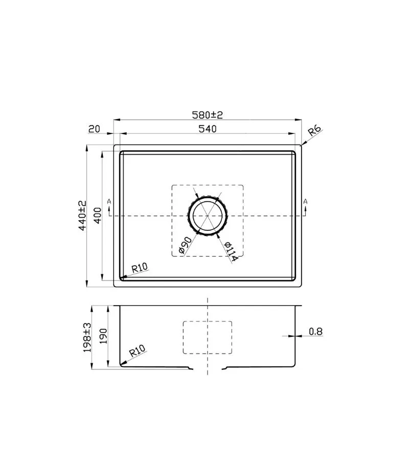 Cora 580x440x198mm Stainless Steel Single Bowl Sink - Specification