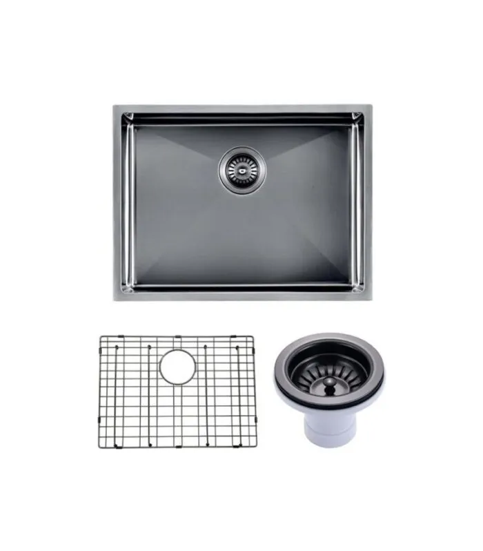 Aqua 600x450mm Stainless Steel Single Bowl Sink - Gunmetal