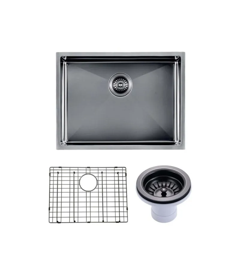 Aqua 600x450mm Stainless Steel Single Bowl Sink - Gunmetal