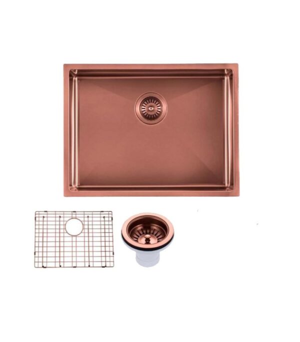 Aqua 600x450mm Stainless Steel Single Bowl Sink - Rose Gold