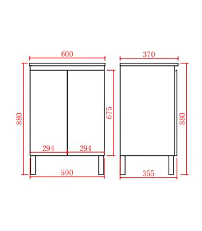 Alpha 600mm Narrow Floorstanding Vanity with Legs - Gloss White Specification
