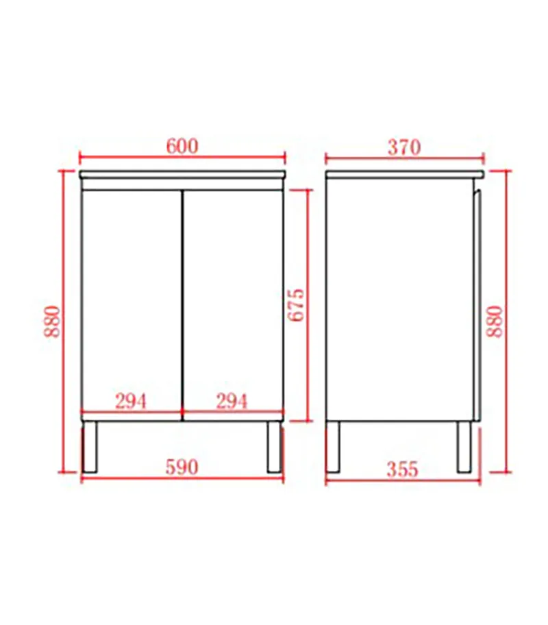 Alpha 600mm Narrow Floorstanding Vanity with Legs - Gloss White Specification