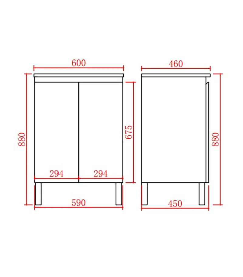 Alpha 600mm Floorstanding Vanity with Legs - Gloss White | Specification