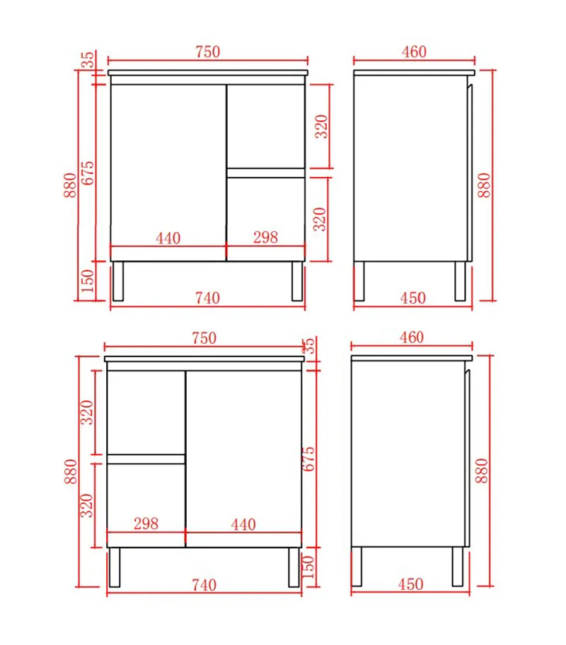 Alpha 750mm Floorstanding Vanity with Legs - Gloss White | Specification