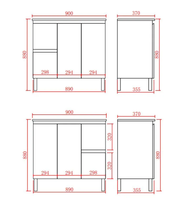 Alpha 900mm Narrow Floorstanding Vanity with Legs - Gloss White