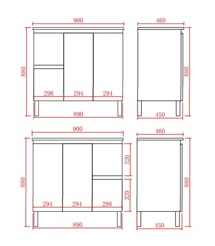 Alpha 900mm Floorstanding Vanity with Legs Specification