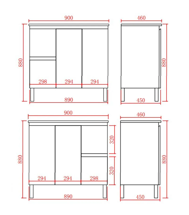 Alpha 900mm Floorstanding Vanity with Legs Specification
