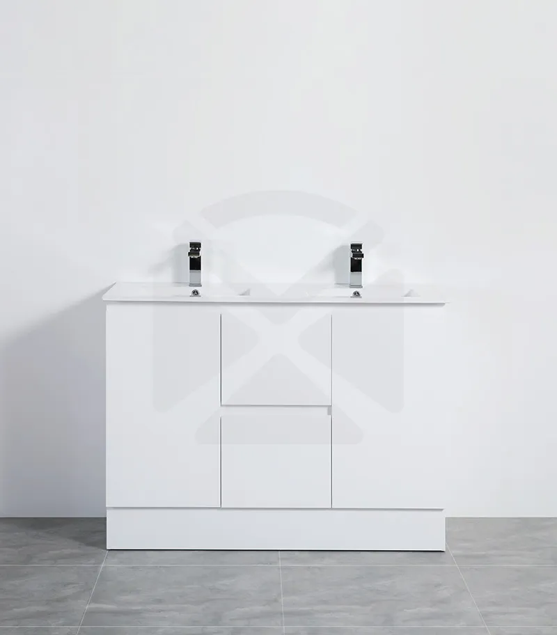 Alpha 1200mm Single Bowl Floorstanding Vanity with Kickboard - Gloss White with Ceramic Top