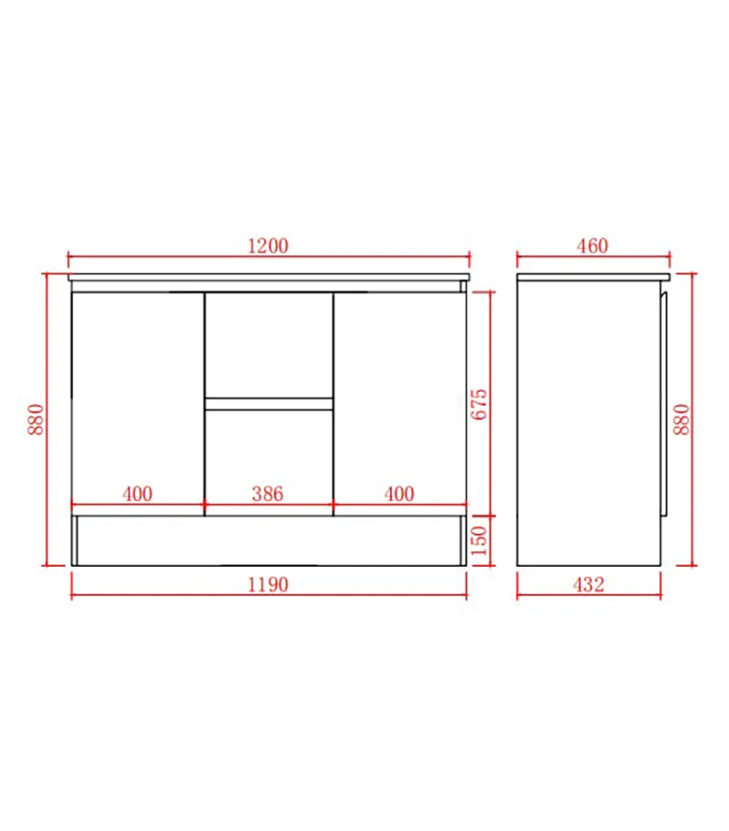 Alpha 1200mm Single Bowl Floorstanding Vanity with Kickboard - Gloss White Specification