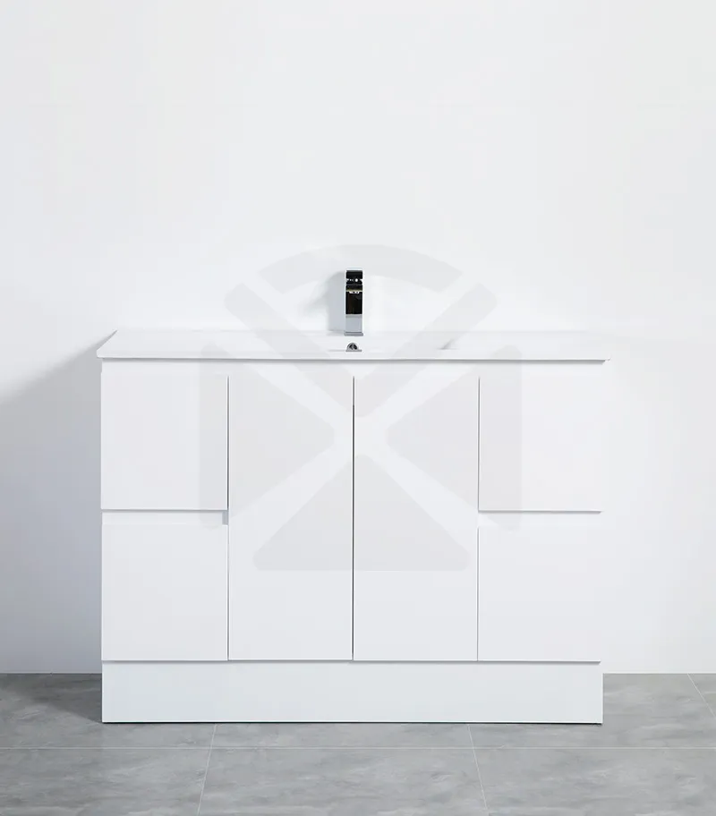 Alpha 1200mm Single Bowl Floorstanding Vanity with Kickboard - Gloss White with Ceramic Top