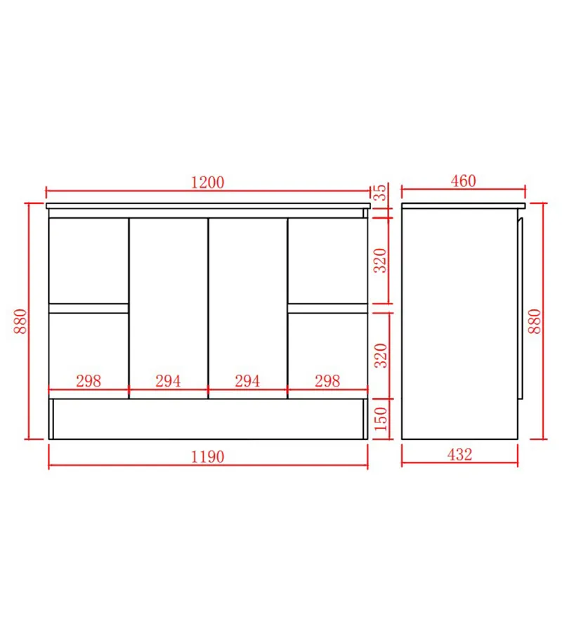 Alpha 1200mm Single Bowl Floorstanding Vanity with Kickboard - Gloss White Specification
