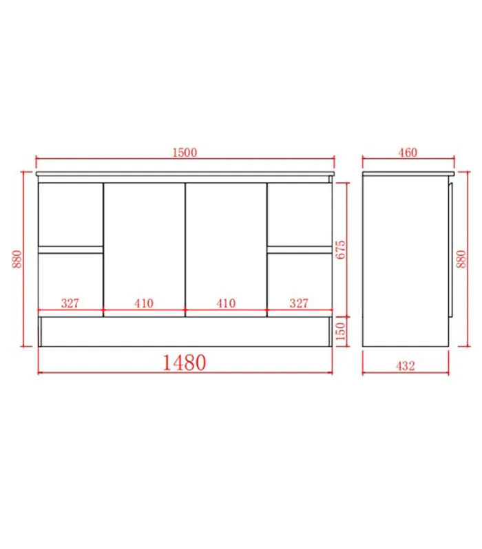 Alpha 1500mm Floorstanding Vanity with Kickboard - Gloss White Specification