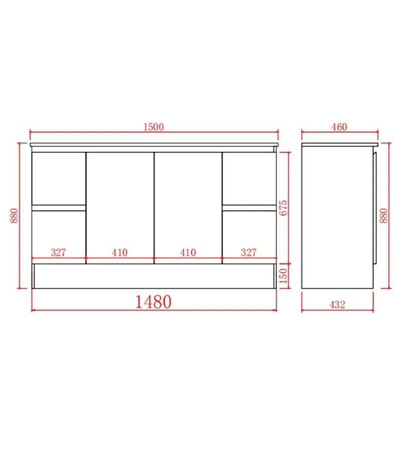 Alpha 1500mm Floorstanding Vanity with Kickboard - Gloss White Specification