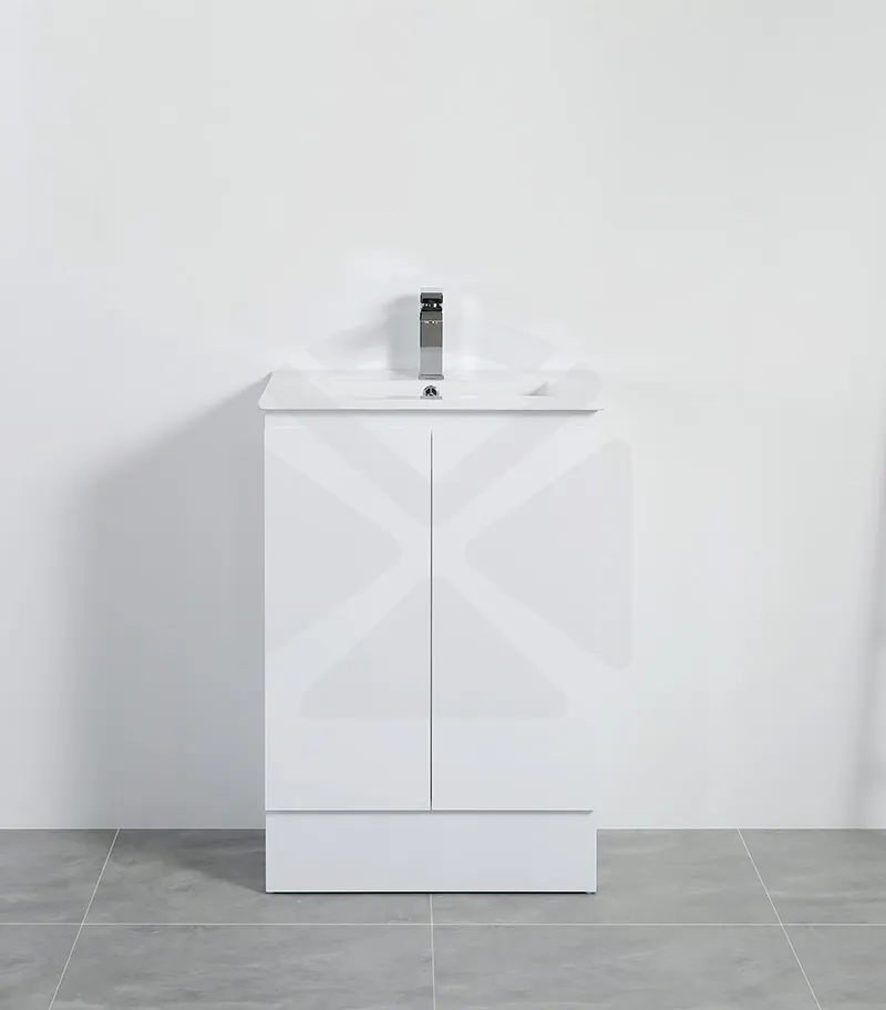 Alpha 600mm Floorstanding Vanity with Kickboard - Gloss White with Ceramic Top
