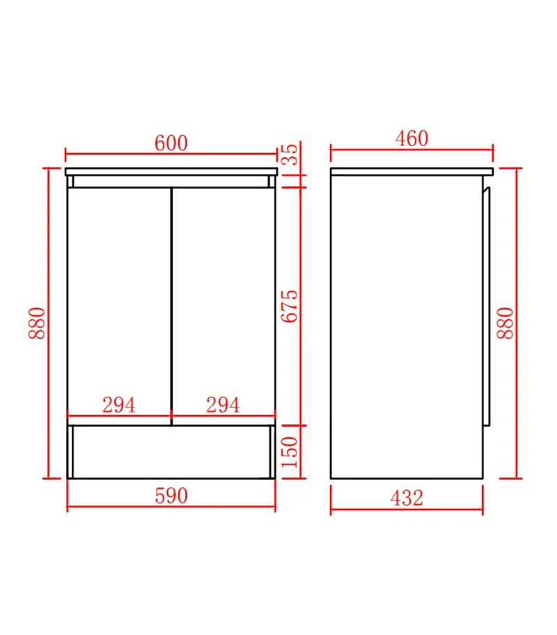 Alpha 600mm Floorstanding Vanity with Kickboard - Gloss White Specification