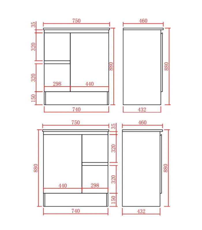 Alpha 750mm Floorstanding Vanity with Kickboard - Gloss White Specification