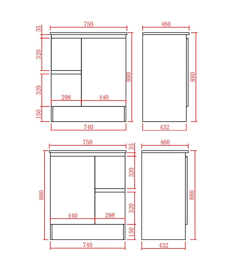 Alpha 750mm Floorstanding Vanity with Kickboard - Gloss White Specification