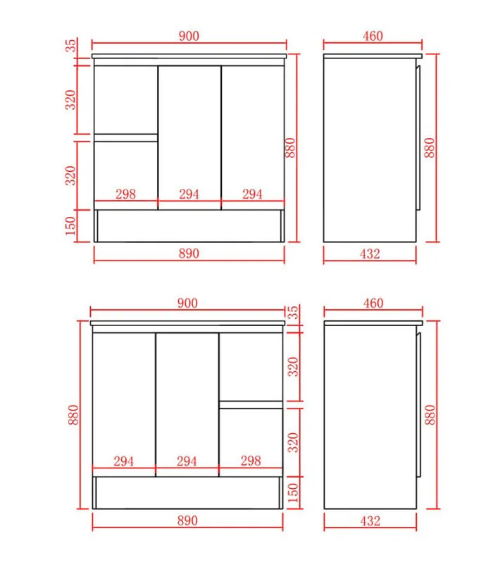 Alpha 900mm Floorstanding Vanity with Kickboard - Gloss White Specification