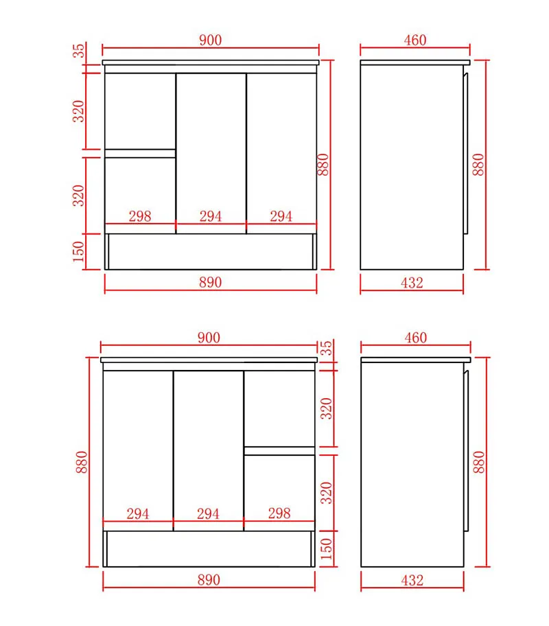 Alpha 900mm Floorstanding Vanity with Kickboard - Gloss White Specification