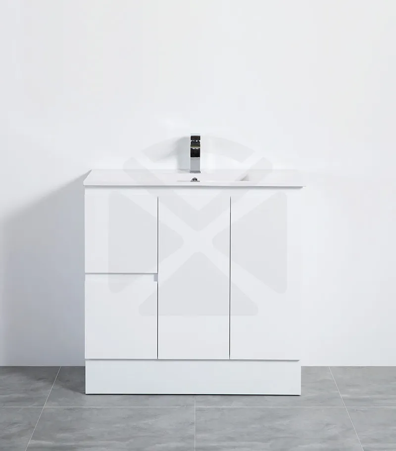 Alpha 900mm Floorstanding Vanity with Kickboard - Gloss White with Ceramic Top LHD