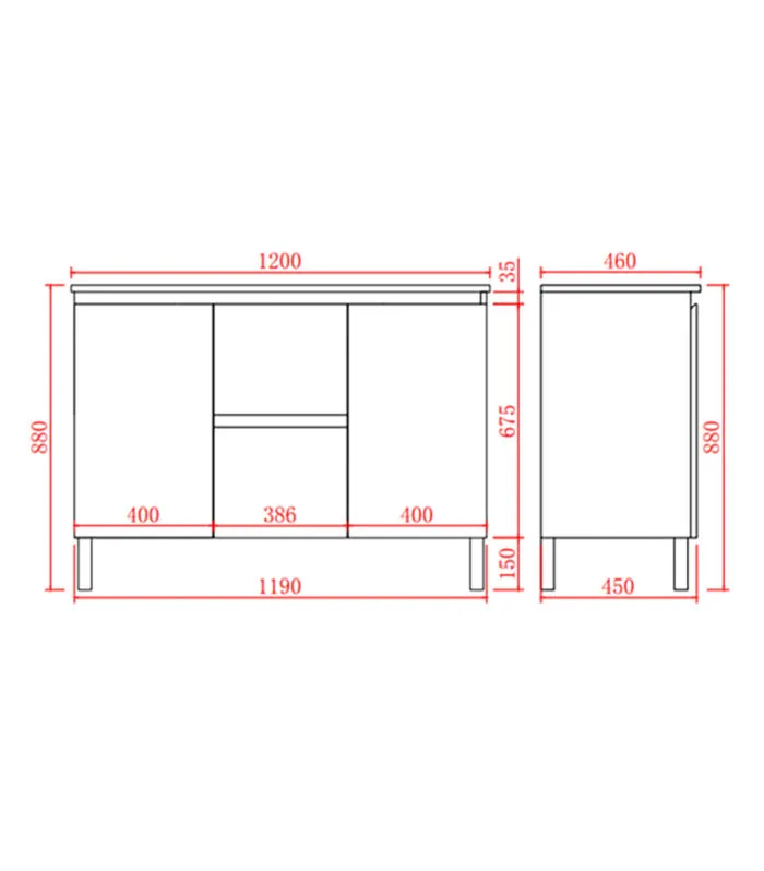 Alpha 1200mm Double Bowl Floorstanding Vanity with Legs - Gloss White Specification