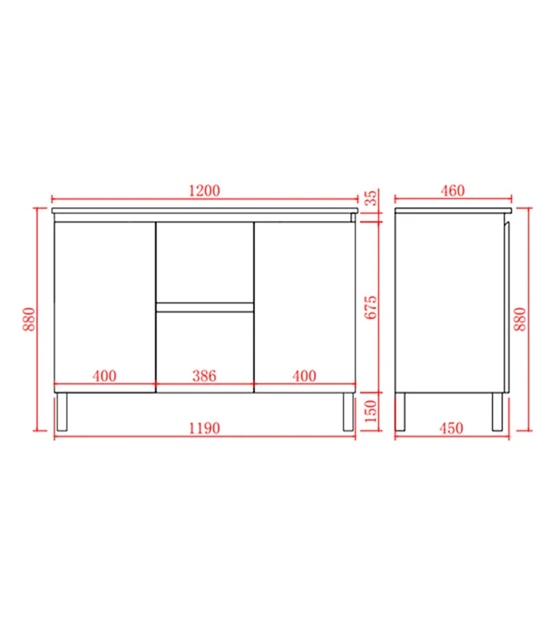 Alpha 1200mm Double Bowl Floorstanding Vanity with Legs - Gloss White Specification