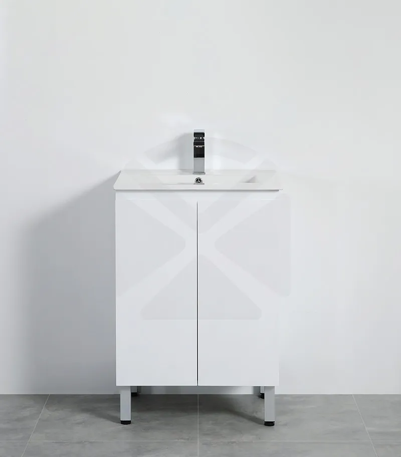 Alpha 600mm Floorstanding Vanity with Legs - Gloss White with Ceramic Top