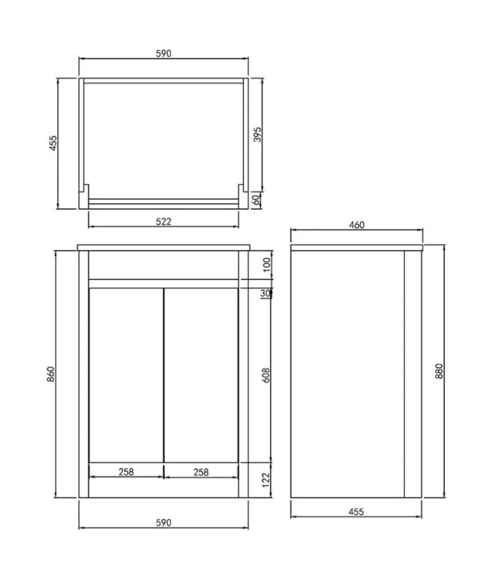 Pako 600mm Floorstanding Flatpack Vanity Specification