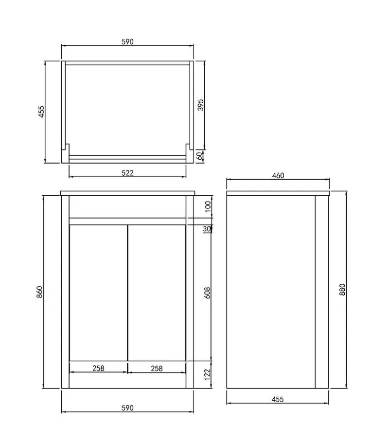 Pako 600mm Floorstanding Flatpack Vanity Specification
