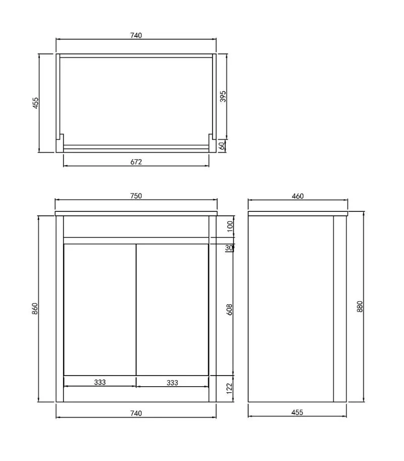 Pako 750mm Floorstanding Flatpack Vanity Specification
