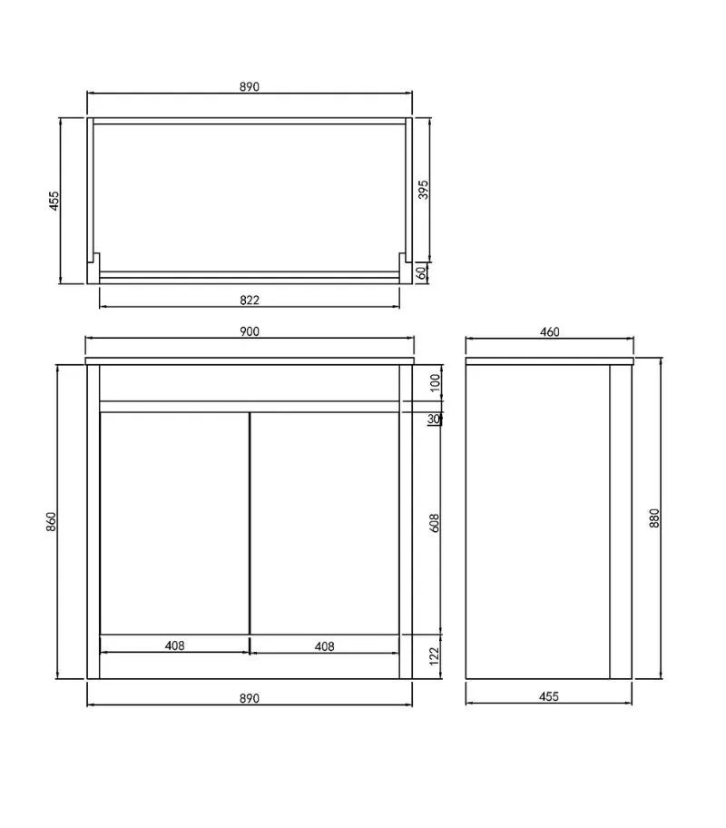 Pako 900mm Floorstanding Flatpack Vanity Specification