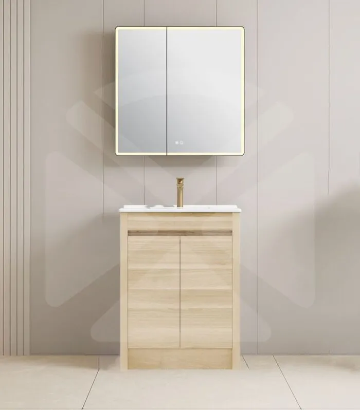 Pako 600mm Floorstanding Flatpack Vanity – Natural Oak with Ceramic Top