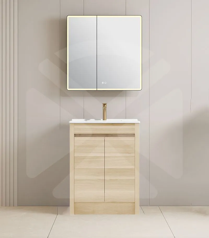 Pako 600mm Floorstanding Flatpack Vanity – Natural Oak with Ceramic Top