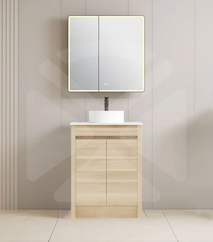 Pako 600mm Floorstanding Flatpack Vanity – Natural Oak with Marble Stone Top