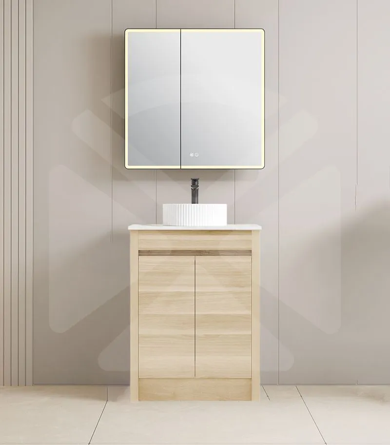 Pako 600mm Floorstanding Flatpack Vanity – Natural Oak with Marble Stone Top