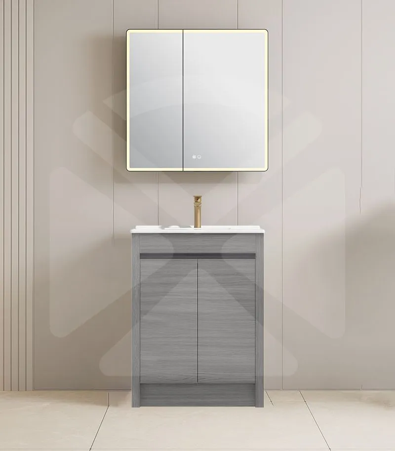 Pako 600mm Floorstanding Flatpack Vanity – Grey Oak with Ceramic Top