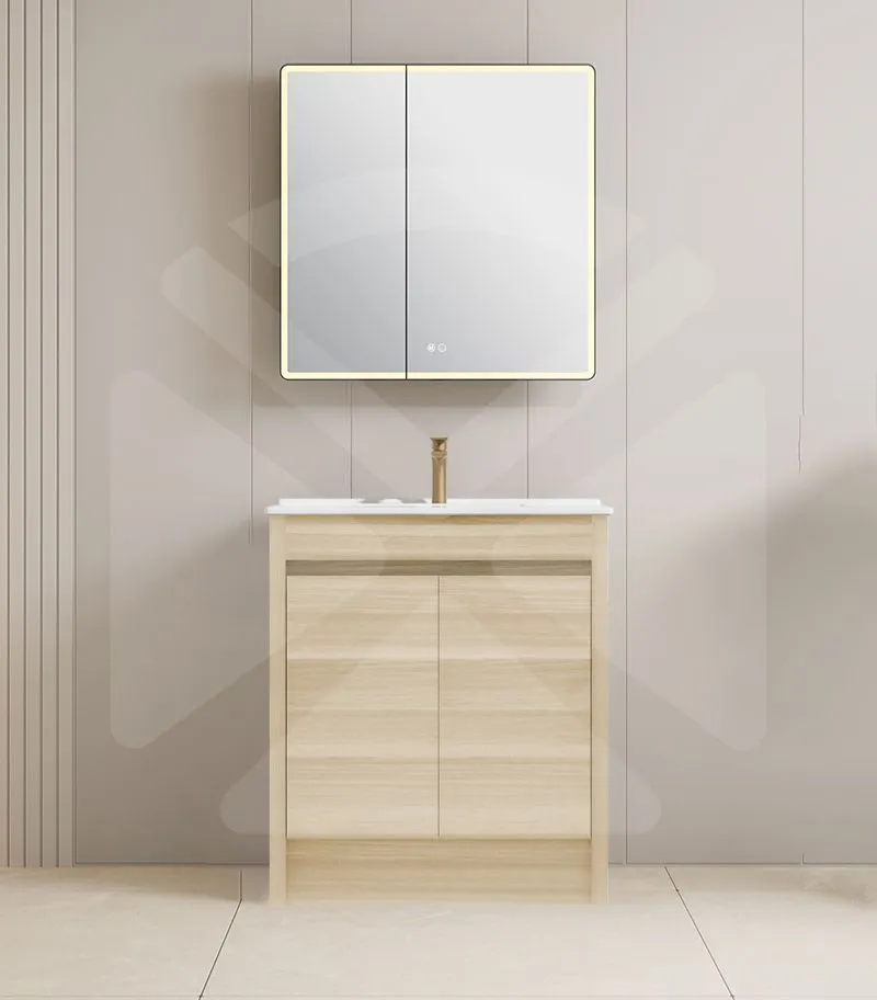 Pako 750mm Floorstanding Flatpack Vanity – Natural Oak with Ceramic Top