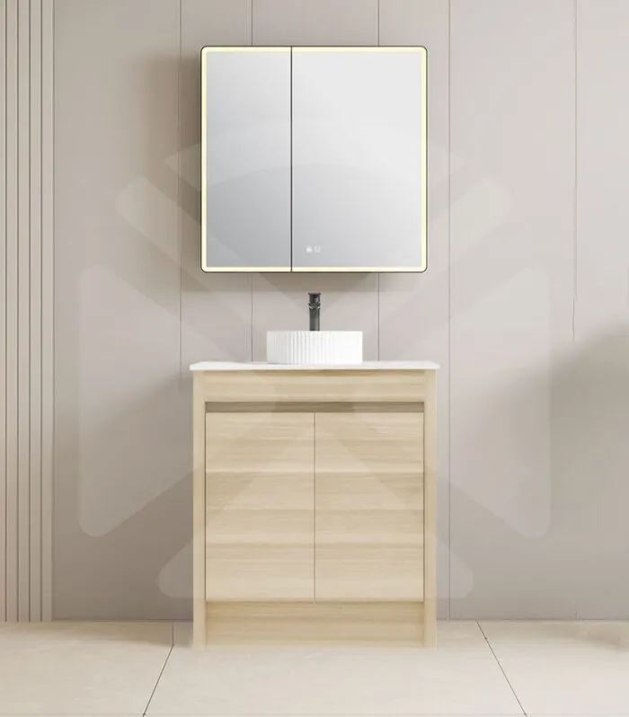 Pako 750mm Floorstanding Flatpack Vanity – Natural Oak with Marble Stone Top