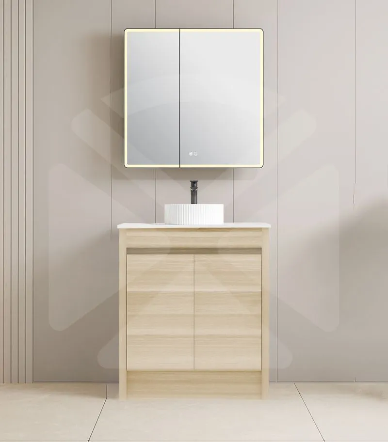 Pako 750mm Floorstanding Flatpack Vanity – Natural Oak with Marble Stone Top
