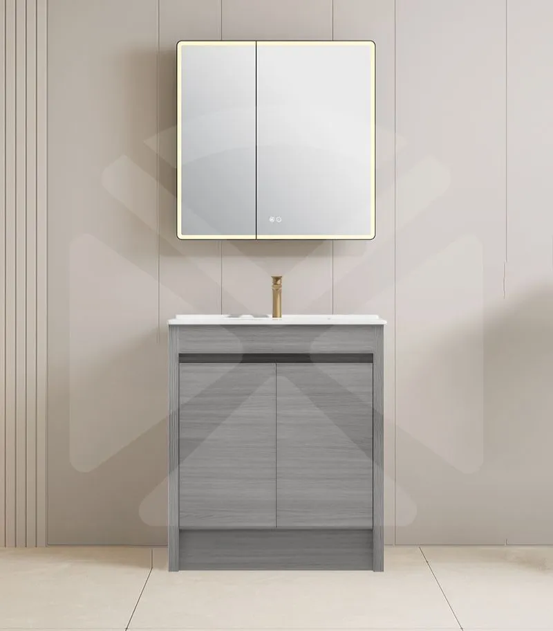 Pako 750mm Floorstanding Flatpack Vanity – Grey Oak with Ceramic Top
