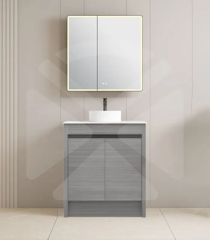 Pako 750mm Floorstanding Flatpack Vanity – Grey Oak with Marble Stone Top