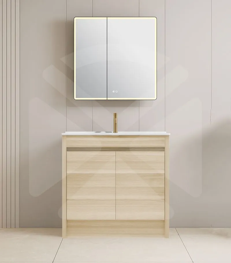 Pako 900mm Floorstanding Flatpack Vanity – Natural Oak with Ceramic Top