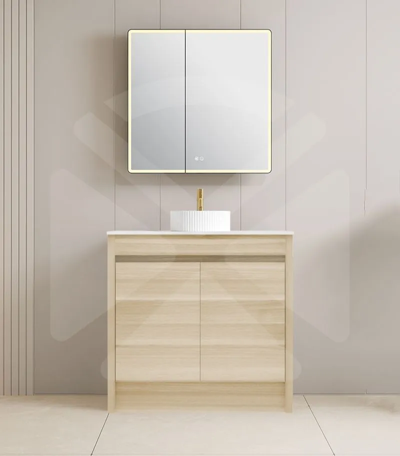 Pako 900mm Floorstanding Flatpack Vanity – Natural Oak with Marble Stone Top