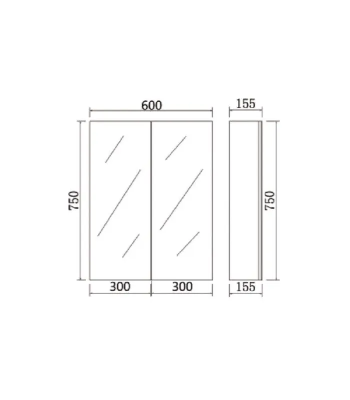 Alpha 600mm Pencil Edge Gloss White PVC Shaving Cabinet Specification