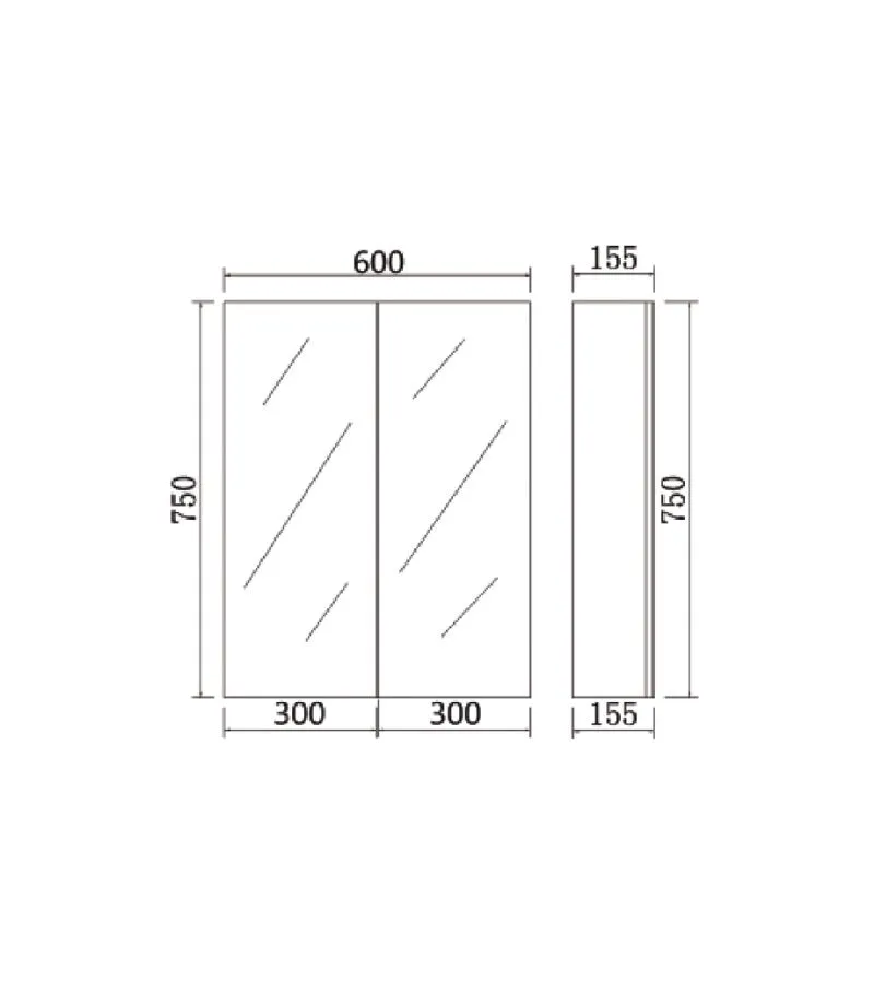 Alpha 600mm Pencil Edge Gloss White PVC Shaving Cabinet Specification