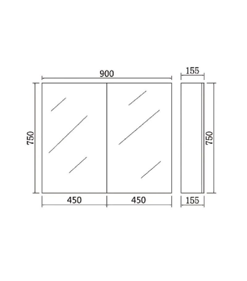 Alpha 900mm Pencil Edge Gloss White PVC Shaving Cabinet Specification