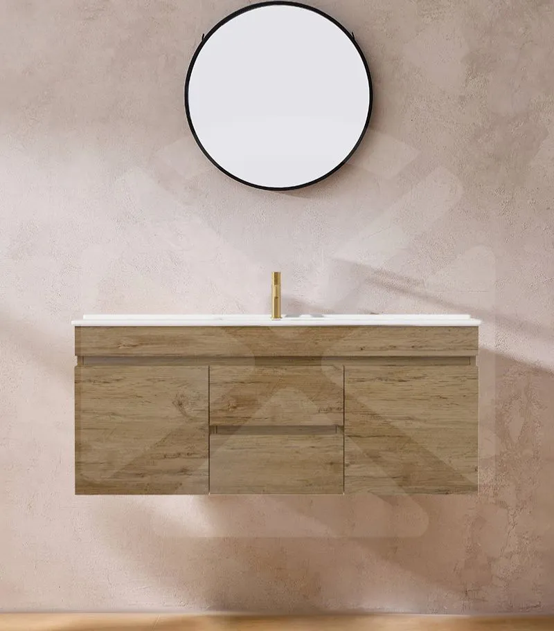 Camden 1200mm Single Bowl Wall Hung Vanity - Prime Oak with Ceramic Top